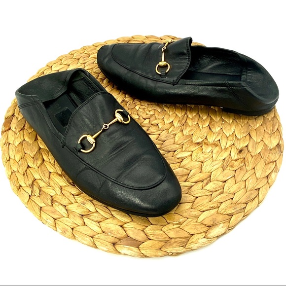 GUCCI BLACK LEATHER GOLD HORSEBIT LOAFER MOCCASIN FLATS SHOES LADIES SIZE 8 - Picture 2 of 11